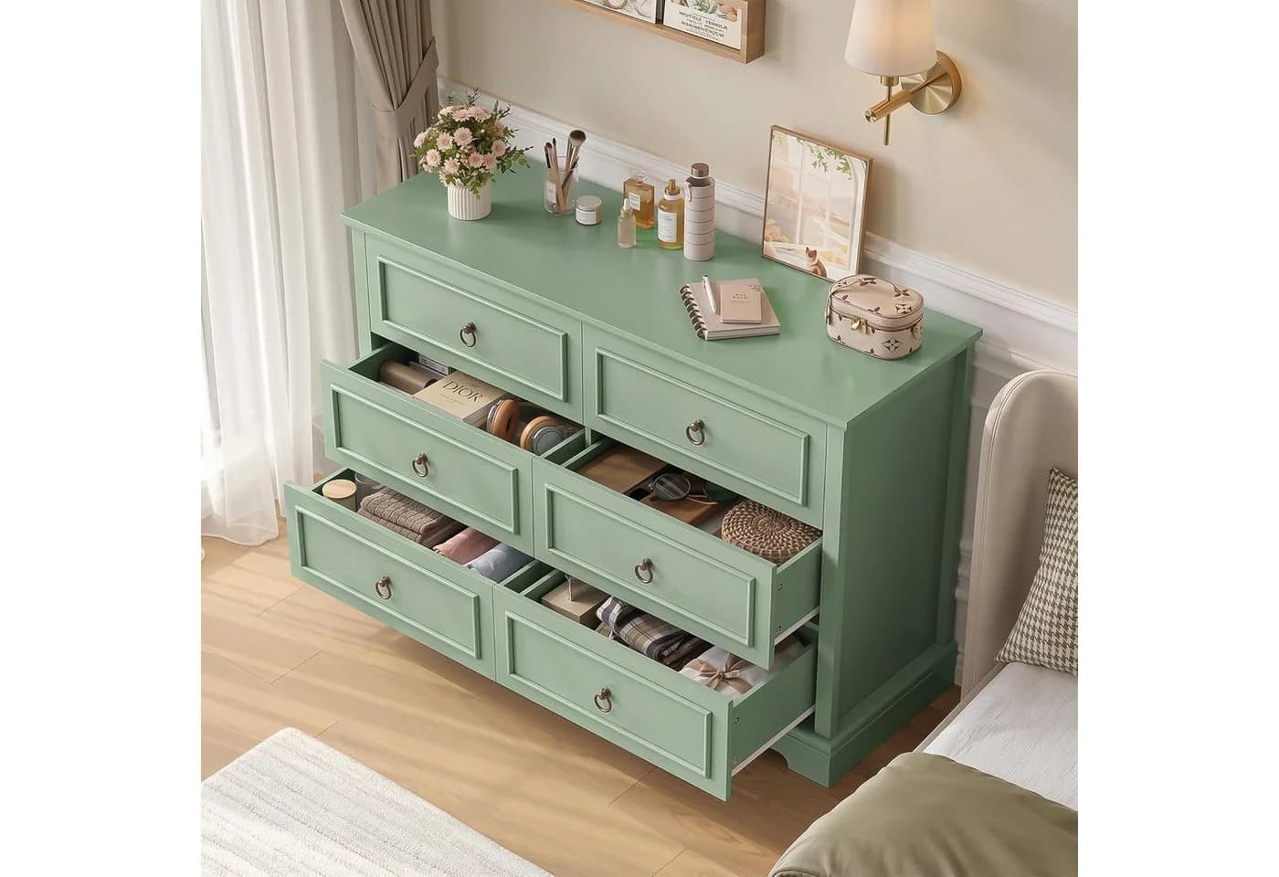 LuxusKollektion Kommode 6 Schubladen Grün Holzmaserung Sideboard - Bild 5