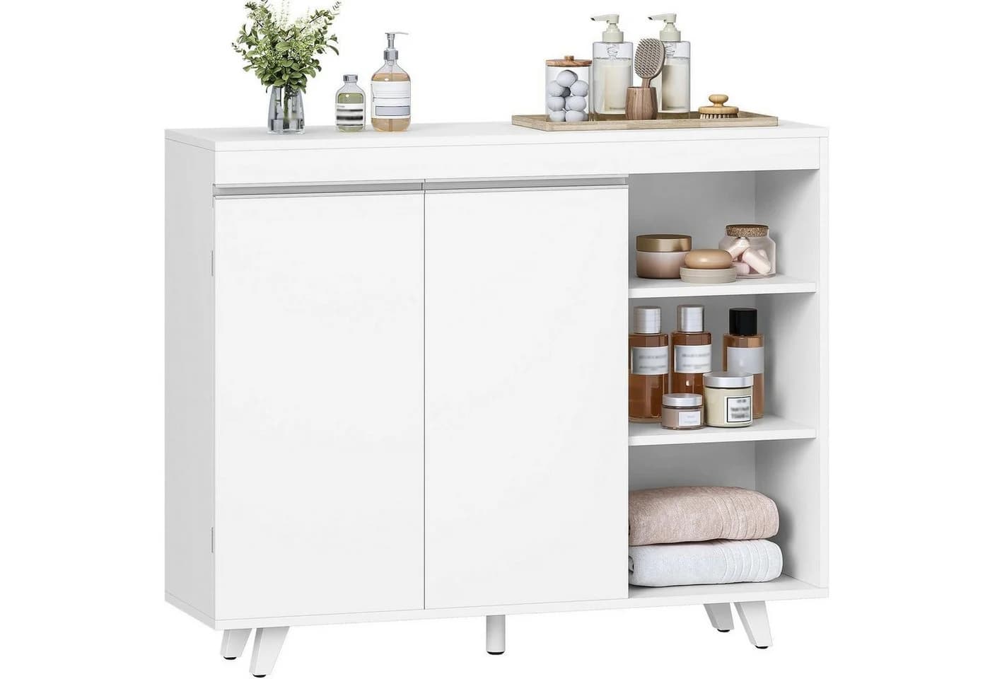LuxusKollektion Badkommode 2 Türen 3 Ablagen Weiß Modern - Bild 2