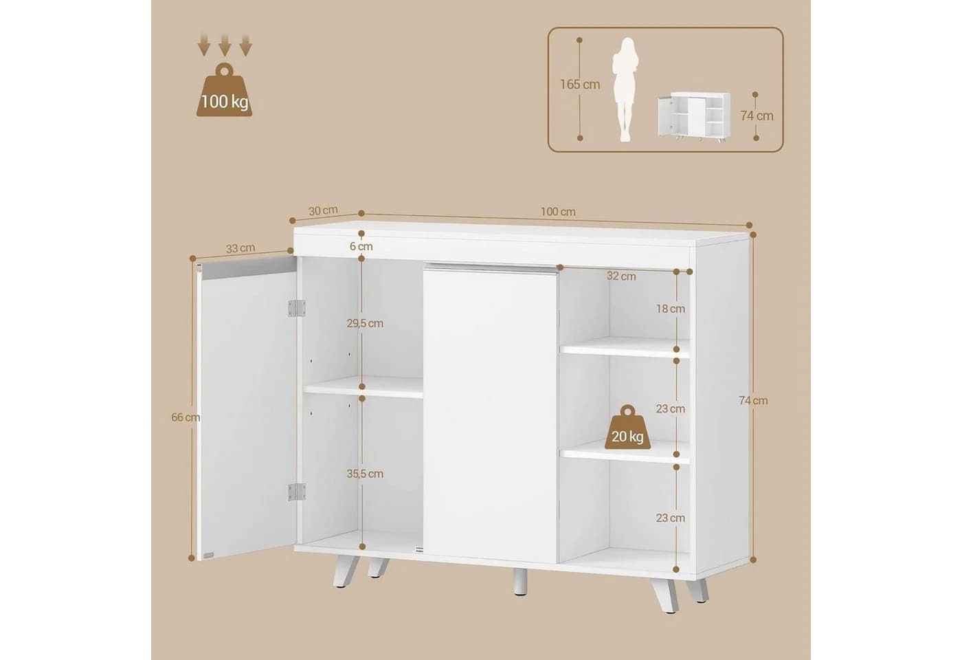 LuxusKollektion Badkommode 2 Türen 3 Ablagen Weiß Modern - Bild 3