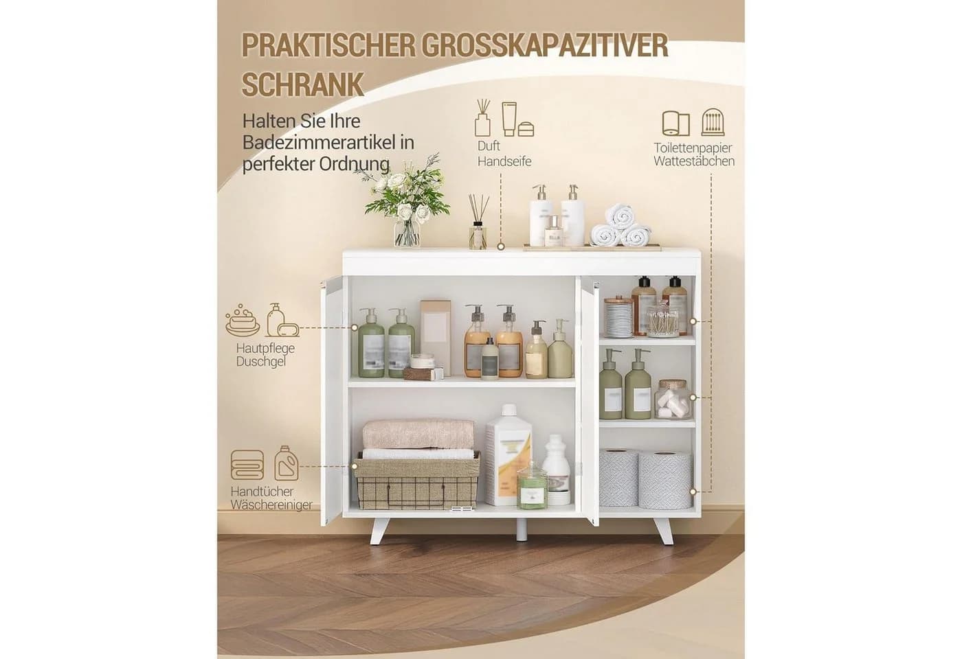 LuxusKollektion Badkommode 2 Türen 3 Ablagen Weiß Modern - Bild 4