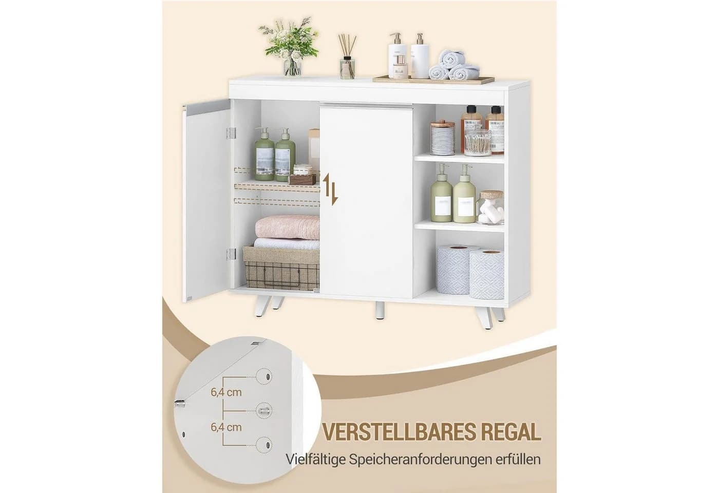 LuxusKollektion Badkommode 2 Türen 3 Ablagen Weiß Modern - Bild 5