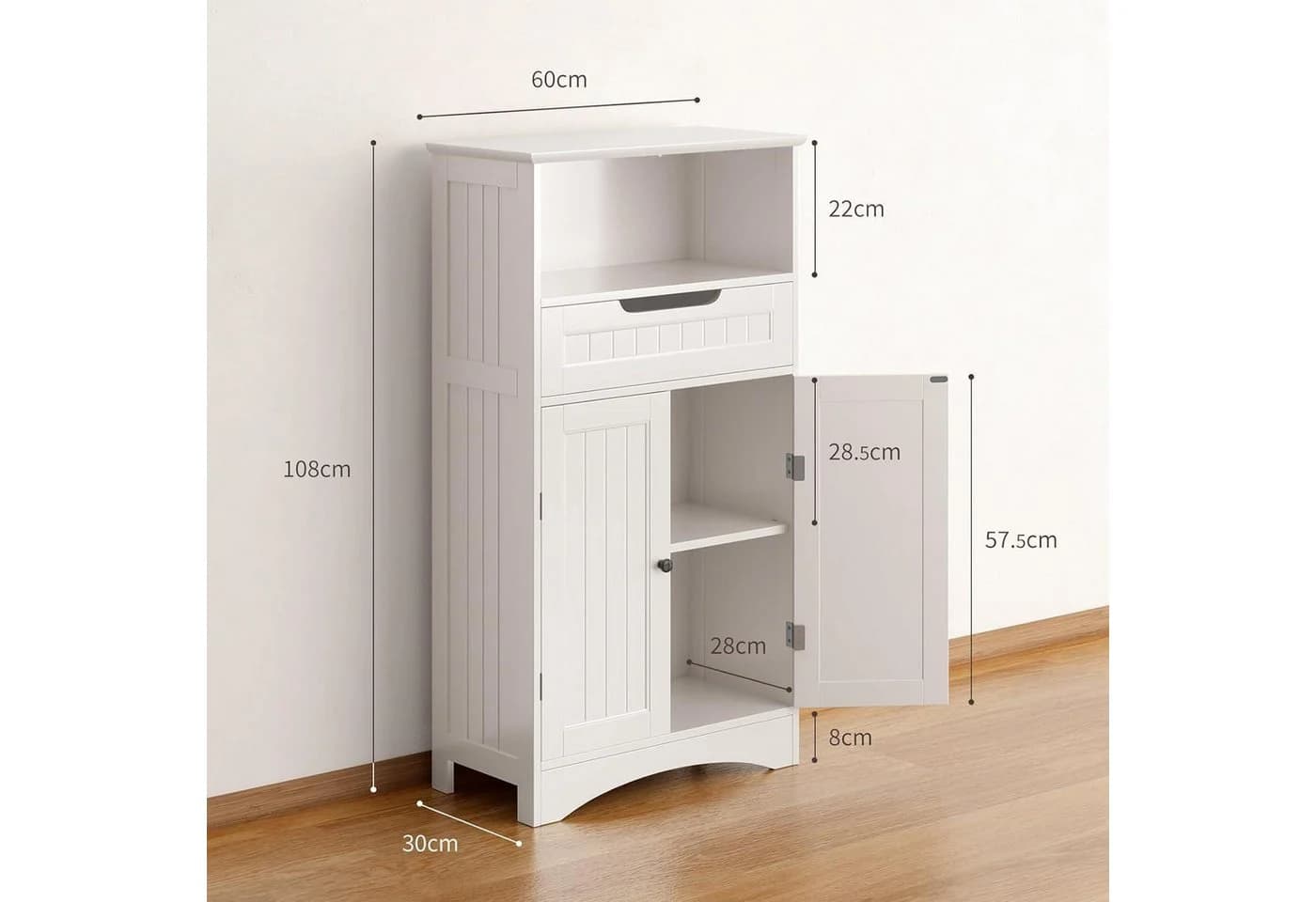 LuxusKollektion Badezimmerschrank Weiß 2 Türen Schublade - Bild 3