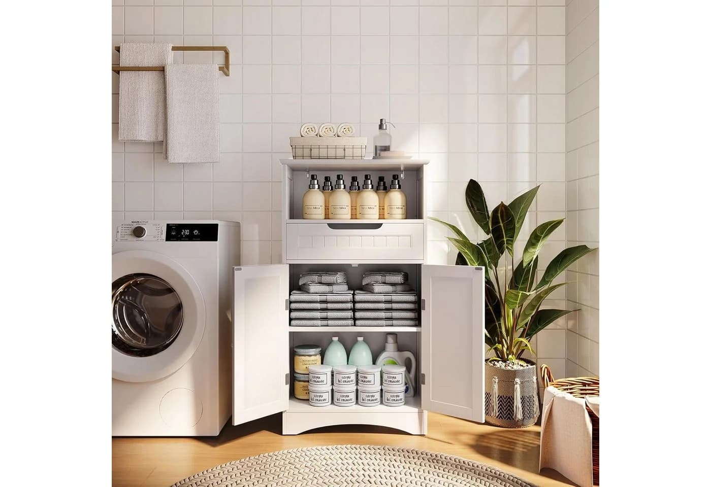 LuxusKollektion Badezimmerschrank Weiß 2 Türen Schublade - Bild 5