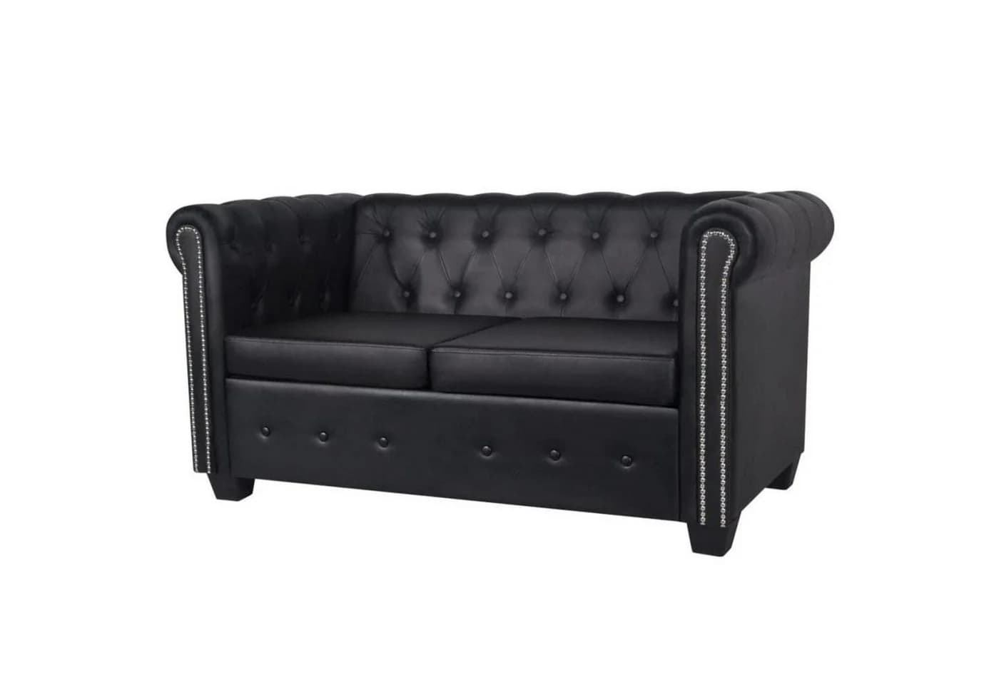 LuxusKollektion Chesterfield-Sofa 2-Sitzer Schwarz Kunstleder - Bild 2