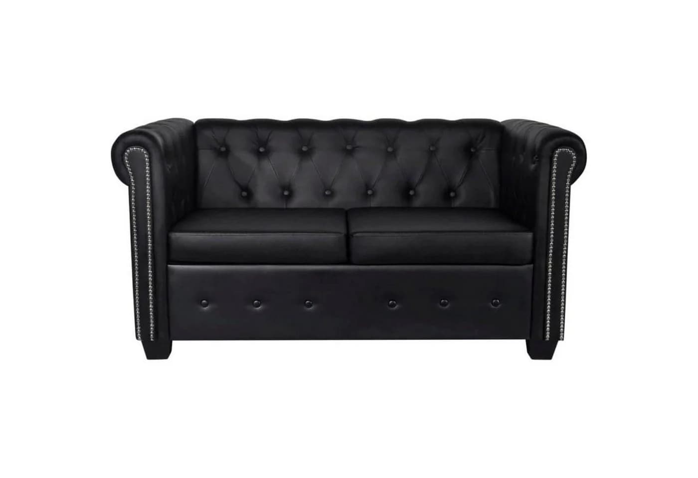 LuxusKollektion Chesterfield-Sofa 2-Sitzer Schwarz Kunstleder - Bild 3
