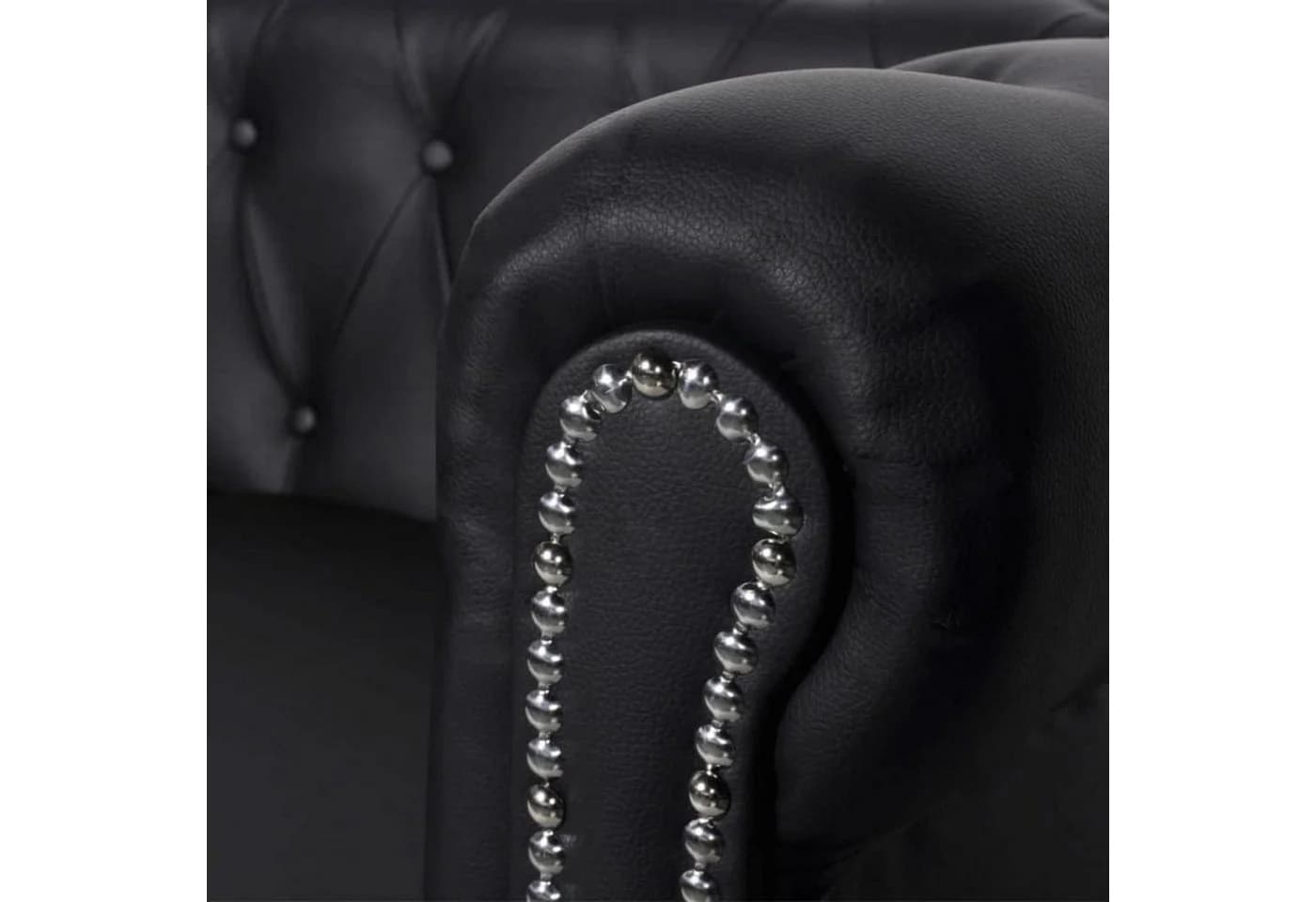 LuxusKollektion Chesterfield-Sofa 2-Sitzer Schwarz Kunstleder - Bild 4