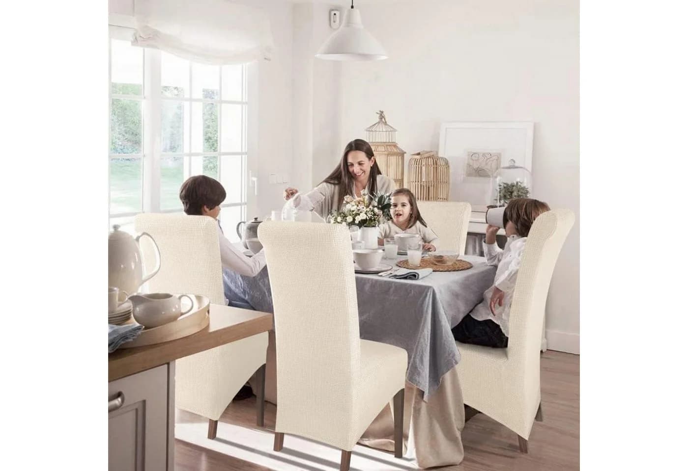 LuxusKollektion Stuhlbezug Cremeweiß XL 2er Set Stretch - Bild 4