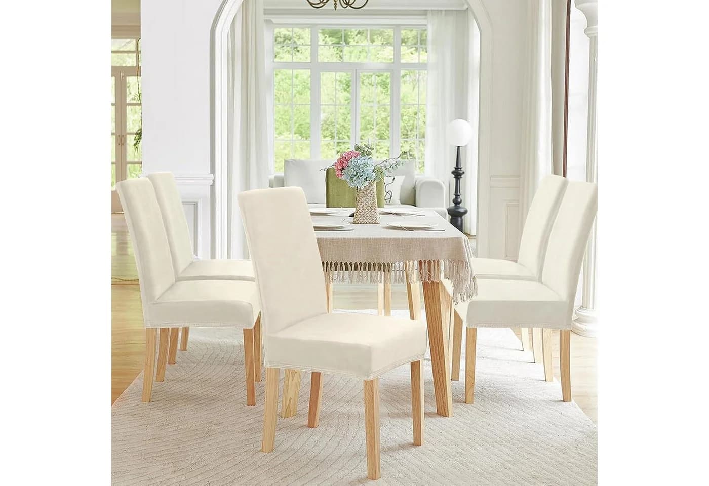 LuxusKollektion Stuhlbezug Stretch Samt 6er Set Beige
