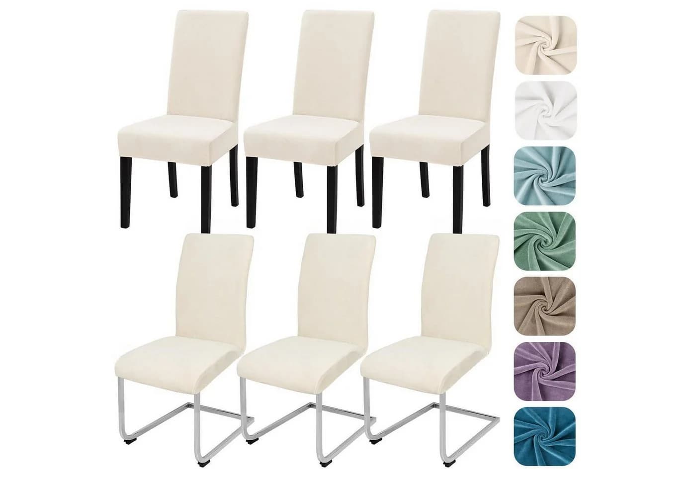 LuxusKollektion Stuhlbezug Stretch Samt 6er Set Beige - Bild 2