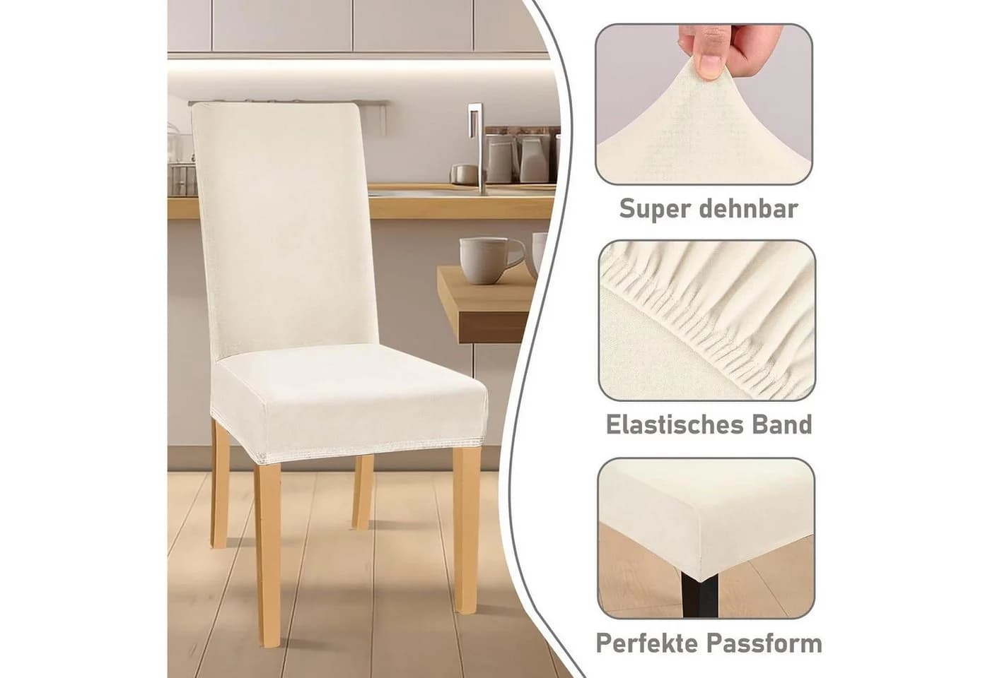 LuxusKollektion Stuhlbezug Stretch Samt 6er Set Beige - Bild 3