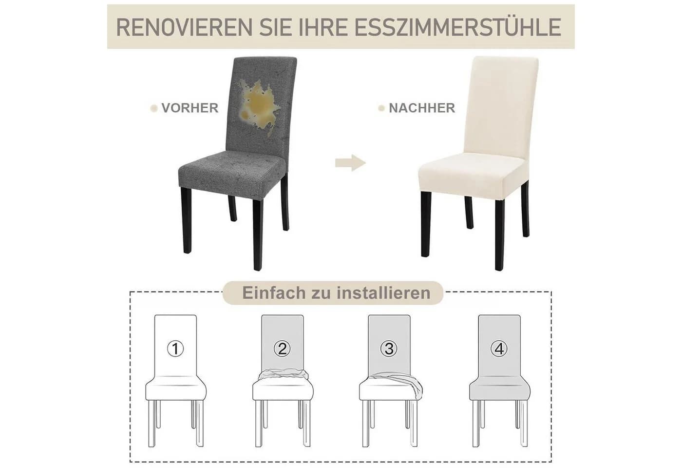 LuxusKollektion Stuhlbezug Stretch Samt 6er Set Beige - Bild 5