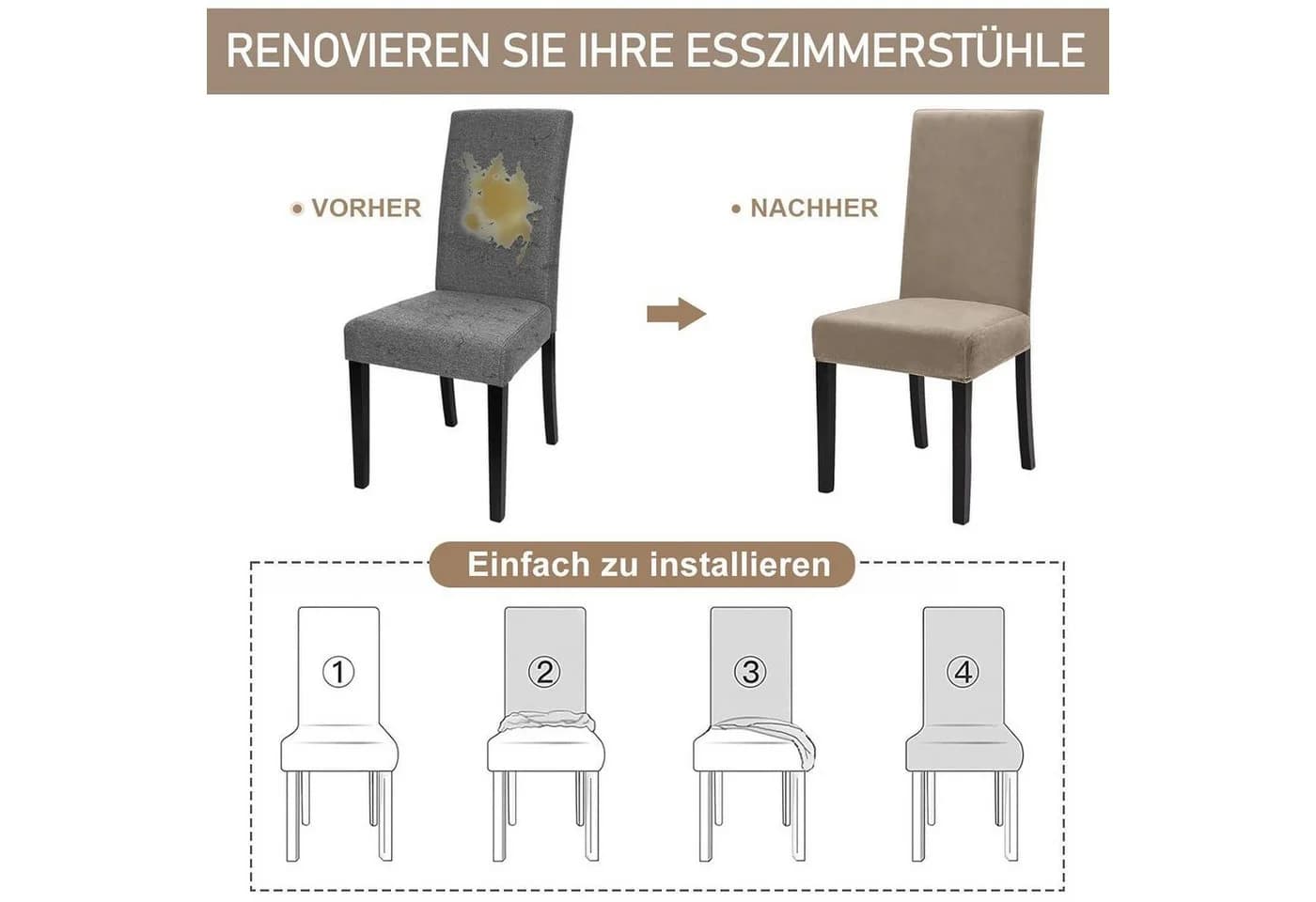 LuxusKollektion Stuhlhülsen Stretch Samt 4er Set Khaki - Bild 5