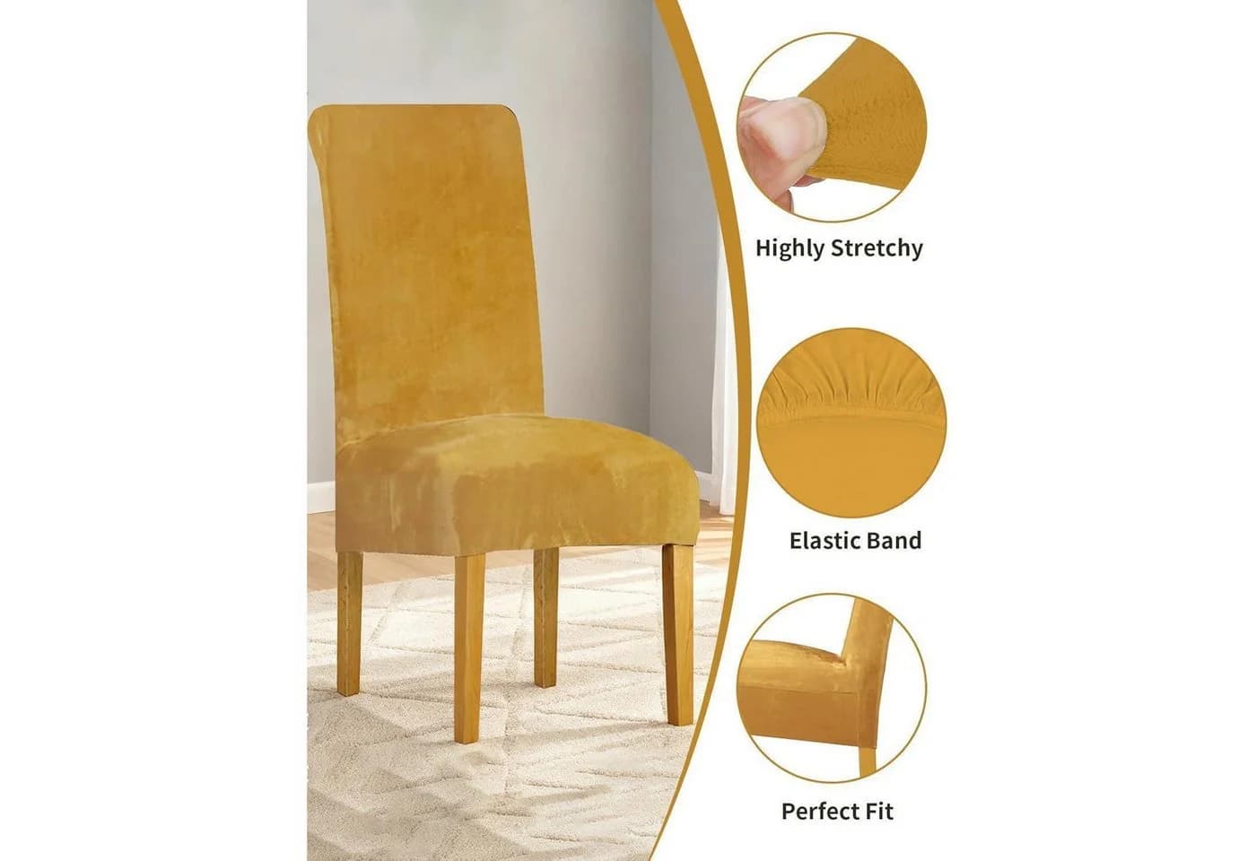 LuxusKollektion Stuhlhusse 2er Set Samt Stretch Senf - Bild 3