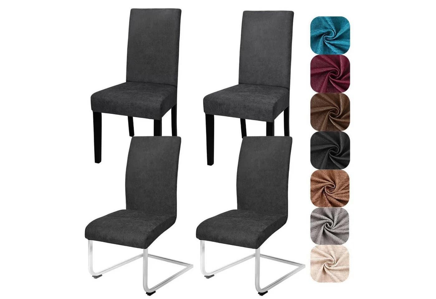 LuxusKollektion Stuhlhussen Schwarz 4er Set Sämischleder Stretch - Bild 2