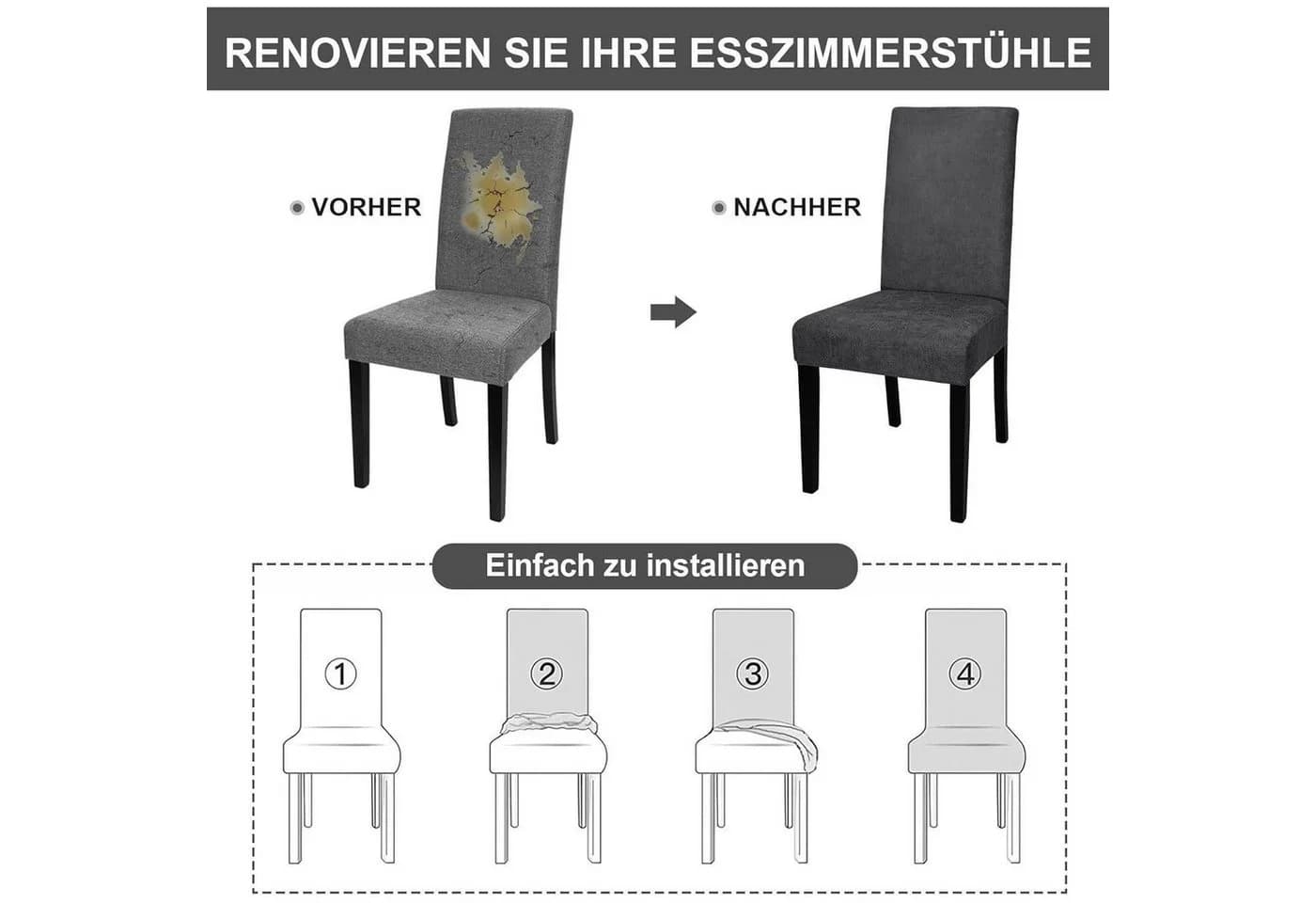 LuxusKollektion Stuhlhussen Schwarz 4er Set Sämischleder Stretch - Bild 5