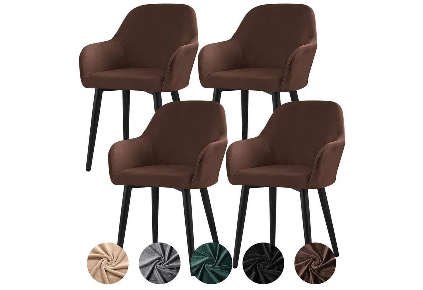 LuxusKollektion Stuhlhusse Samt Stretch 4erSet Braun - Bild 2