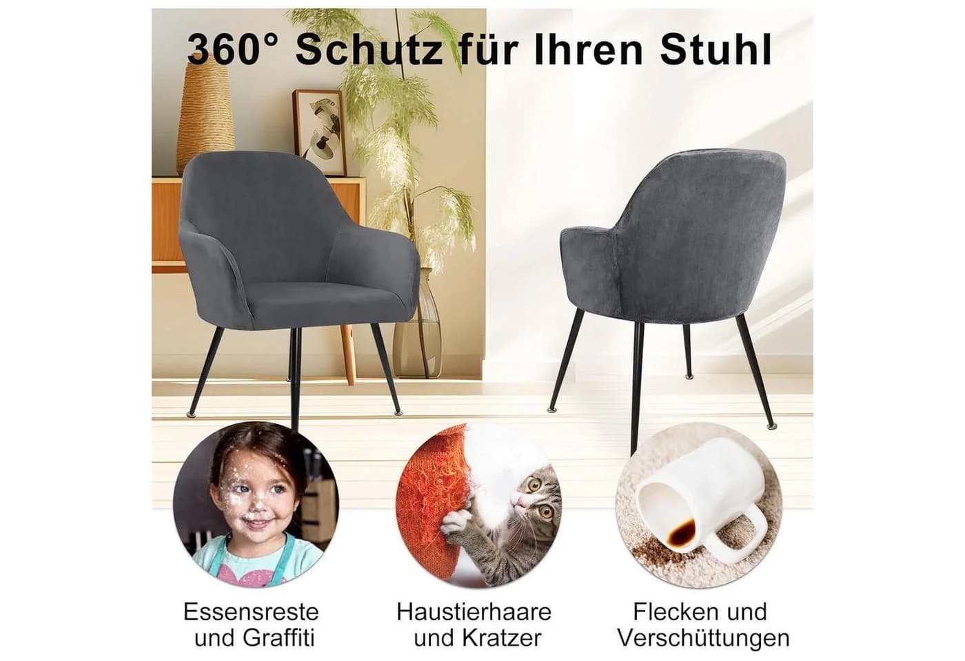 LuxusKollektion Stuhlhussen Stretch Samt 4erSet Grau - Bild 3