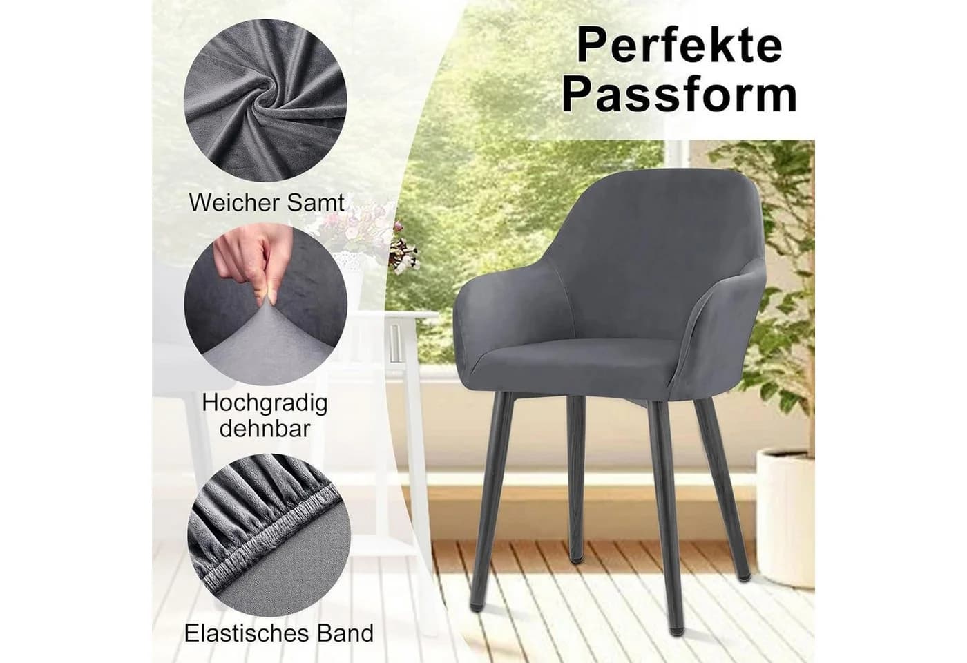 LuxusKollektion Stuhlhussen Stretch Samt 4erSet Grau - Bild 5