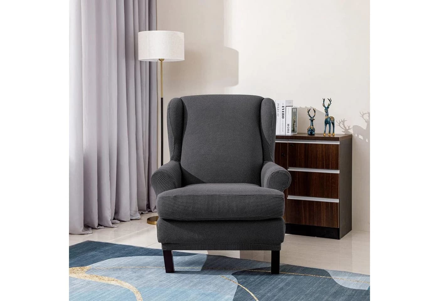 LuxusKollektion Sesselhülle 2-teilig Elastisch Jacquard Dunkelgrau