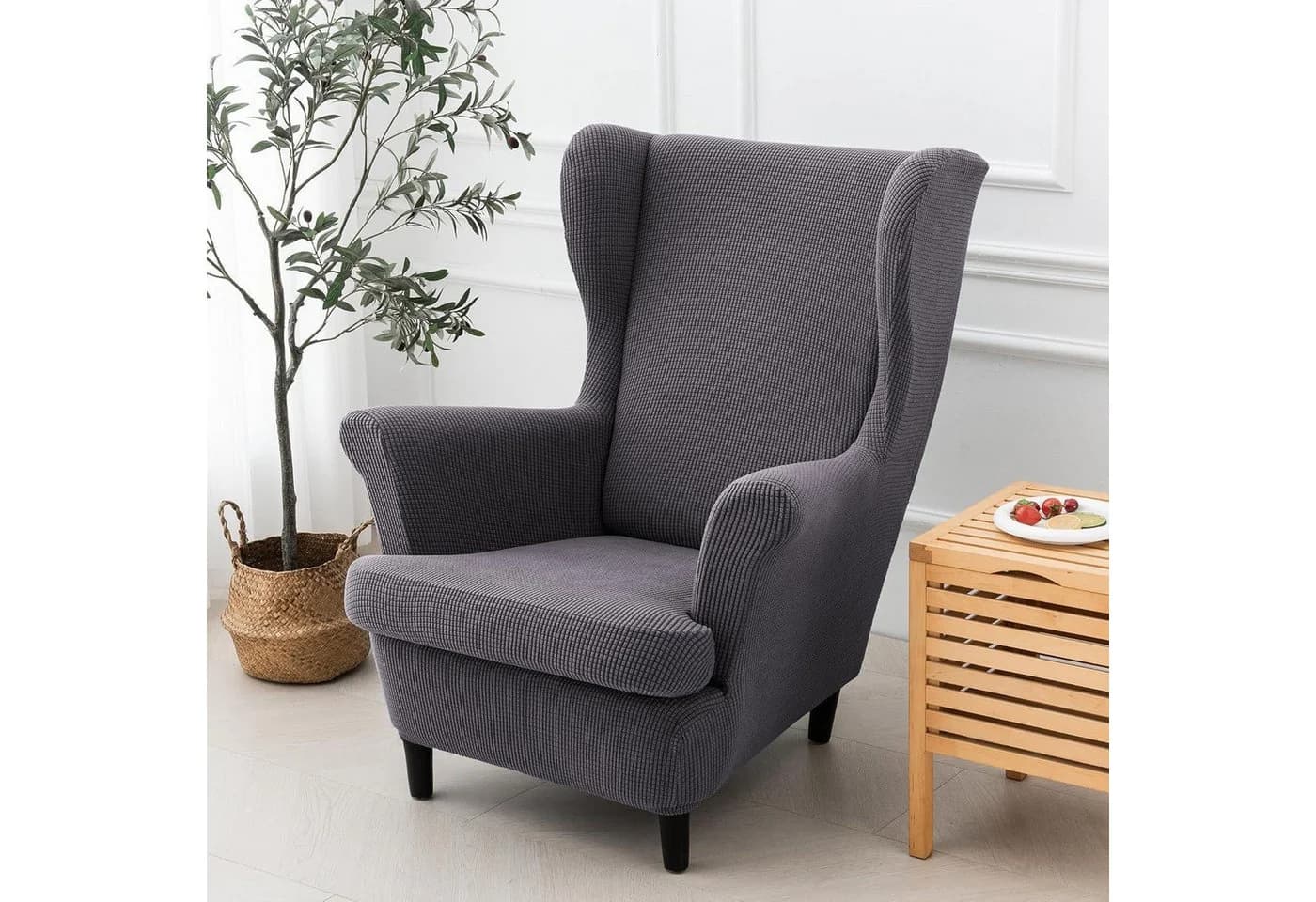 LuxusKollektion Sesselhülle 2-teilig Elastisch Jacquard Dunkelgrau - Bild 3
