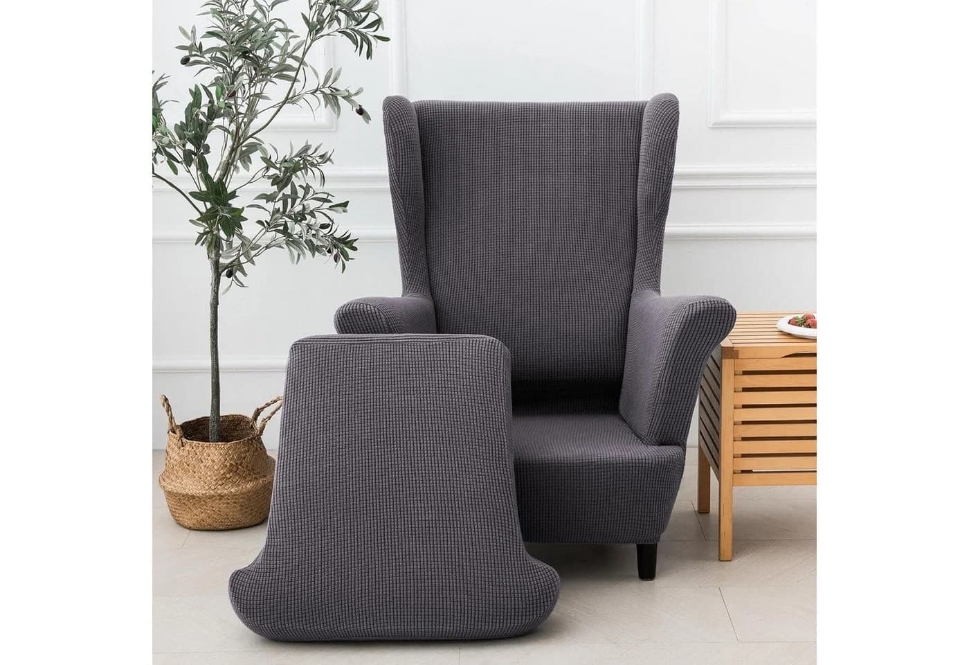 LuxusKollektion Sesselhülle 2-teilig Elastisch Jacquard Dunkelgrau - Bild 4