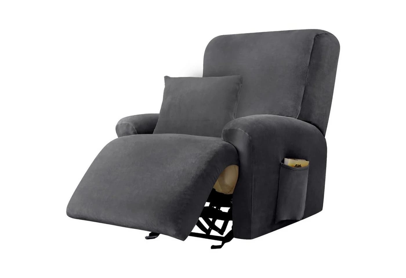 LuxusKollektion Relaxsesselhusse Grau Samt Stretchbezug 4-teilig - Bild 2