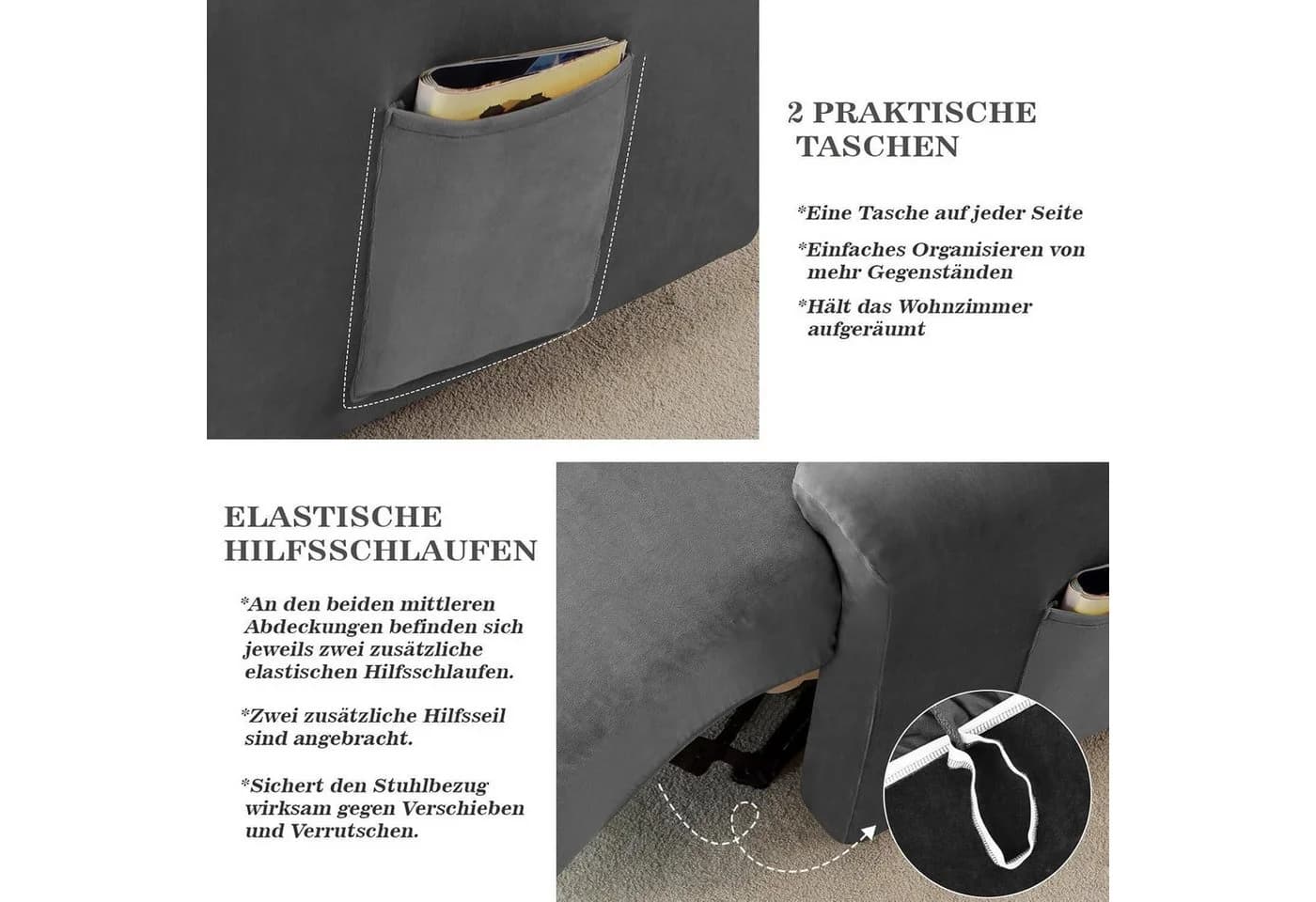 LuxusKollektion Relaxsesselhusse Grau Samt Stretchbezug 4-teilig - Bild 4