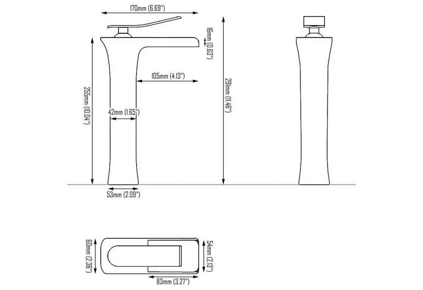 LuxusKollektion Waschtischarmatur Wasserfall Einhandmischer Tall Nickel-Finish