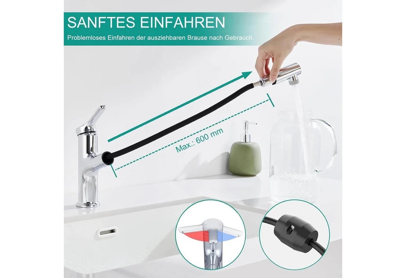 LuxusKollektion Waschtischarmatur Einhebelmischer Ausziehbar Chrom - Bild 3