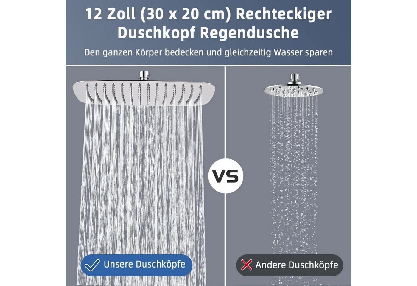 LuxusKollektion Regenduschkopf Edelstahl Rechteckig 30 x 20 cm Chrom - Bild 3