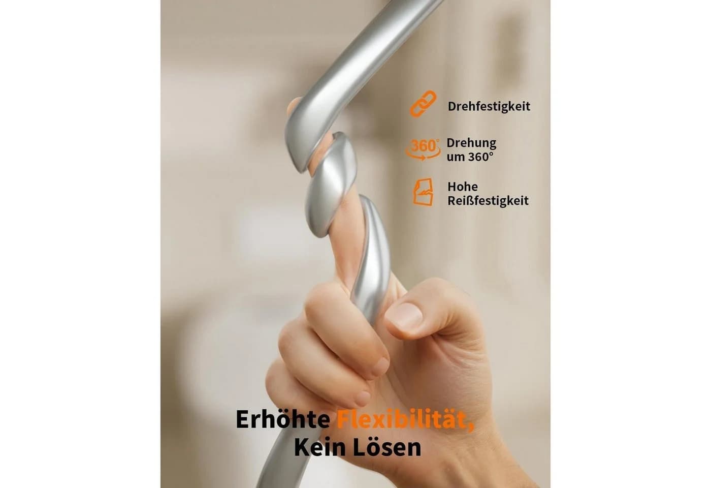 LuxusKollektion Brauseschlauch 2m Silikon Verdrehschutz Silber Chrom - Bild 3