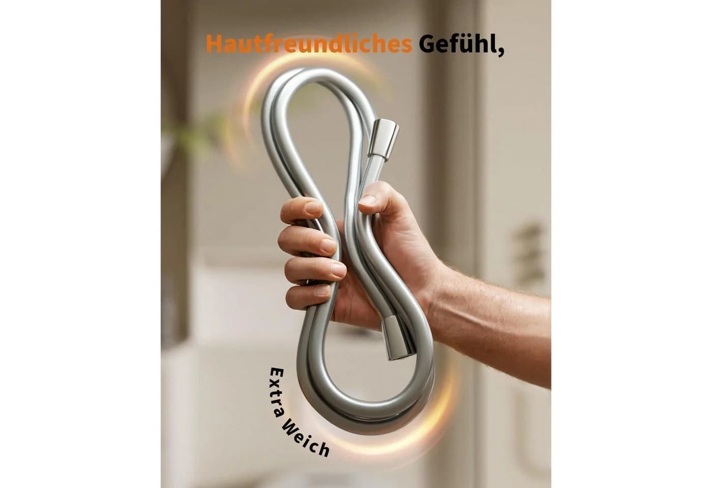 LuxusKollektion Brauseschlauch 2m Silikon Verdrehschutz Silber Chrom - Bild 4