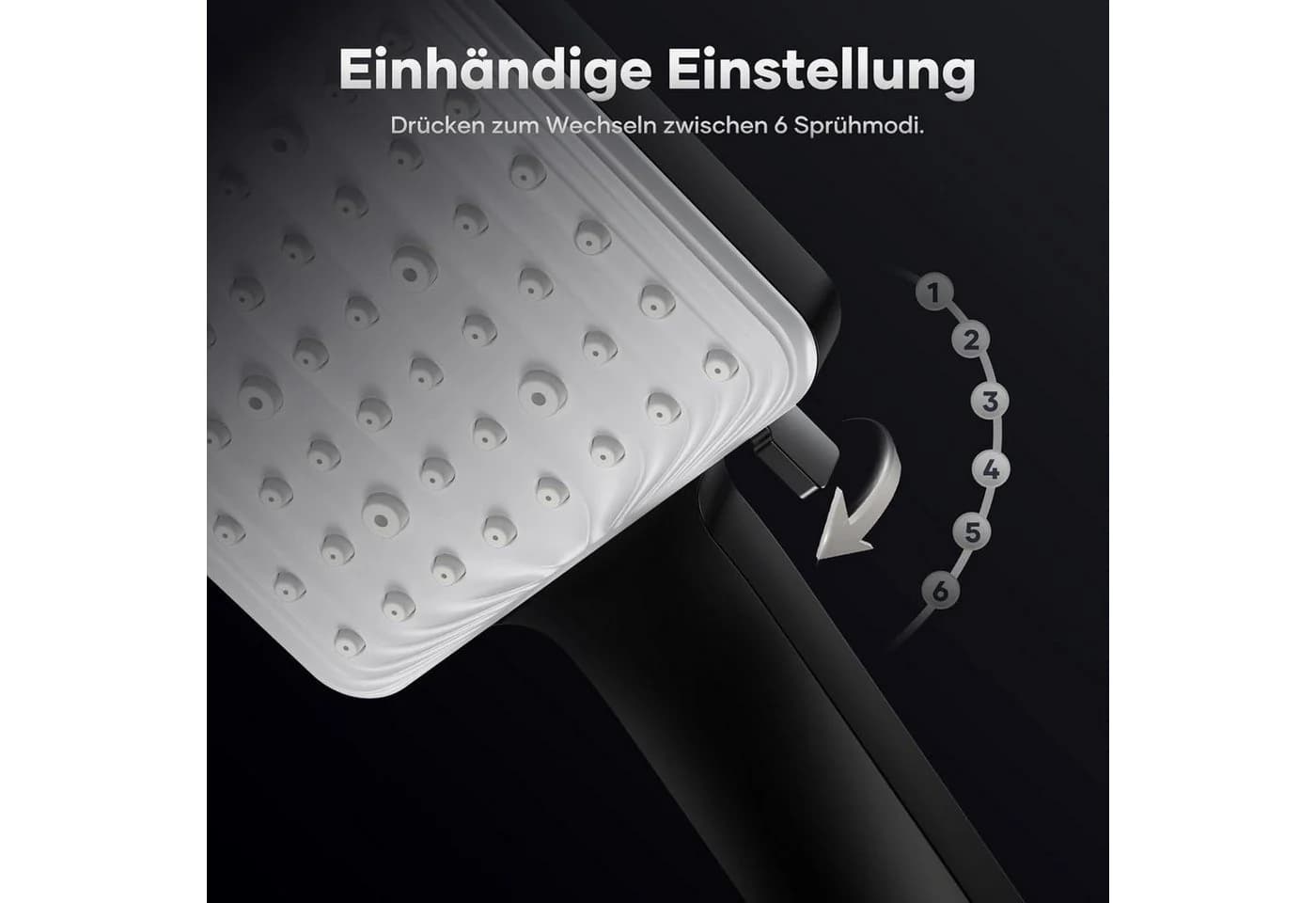 LuxusKollektion Regenduschkopf Schwarz 6 Strahlarten - Bild 4