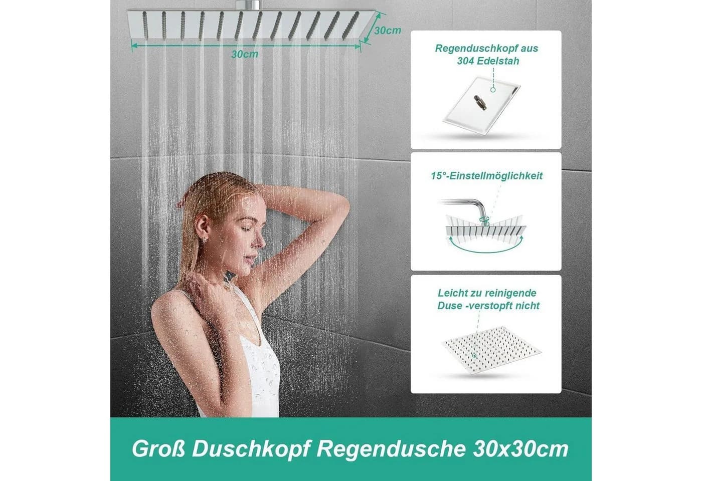 LuxusKollektion Duschsystem Regendusche 30x30 cm Edelstahl Chrom