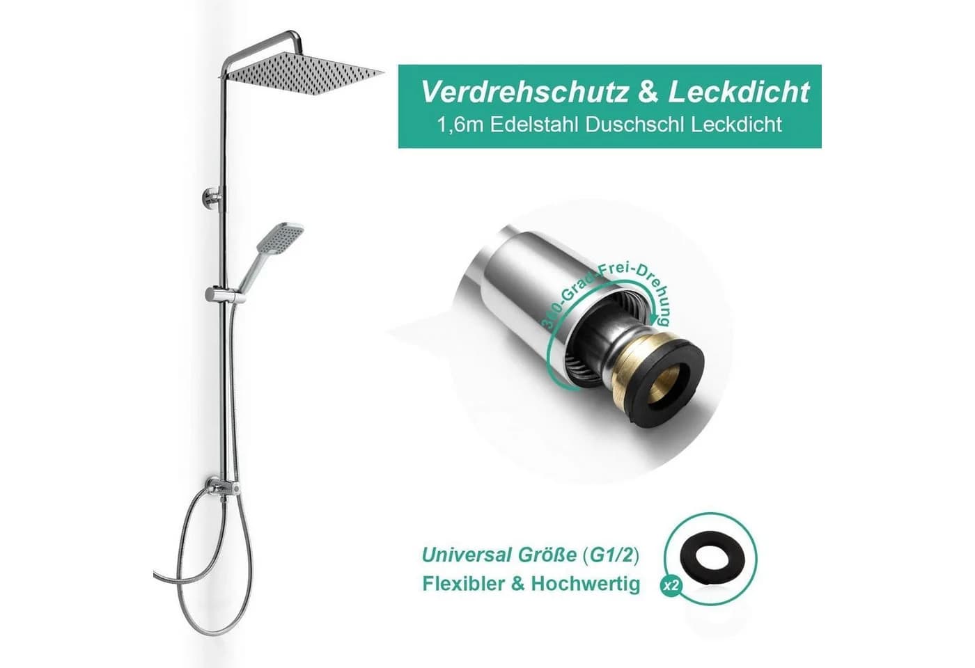 LuxusKollektion Duschsystem Regendusche 30x30 cm Edelstahl Chrom - Bild 5