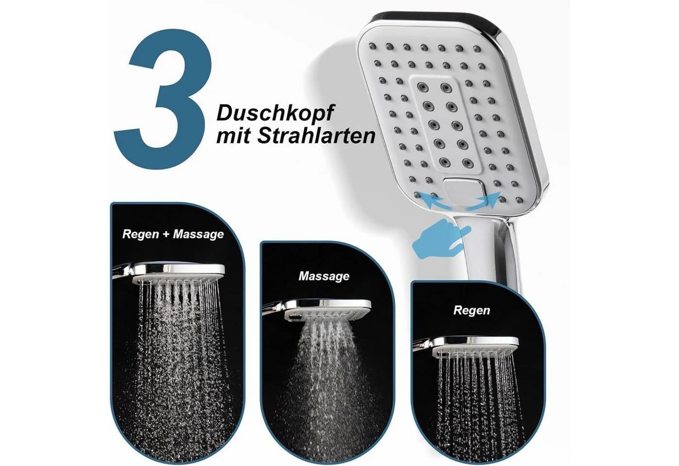 LuxusKollektion Duschset Quadratisch Chrom 3 Strahlarten - Bild 3