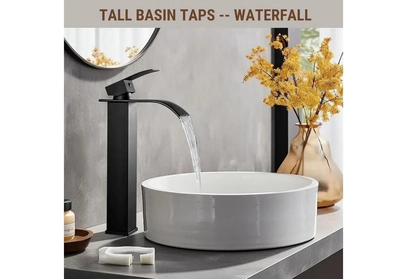 LuxusKollektion Waschtischarmatur Wasserfall Matt-schwarz