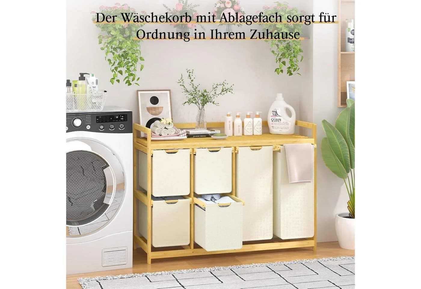 LuxusKollektion Wäschesortierer Bambus 6 Fächer Beige - Bild 3