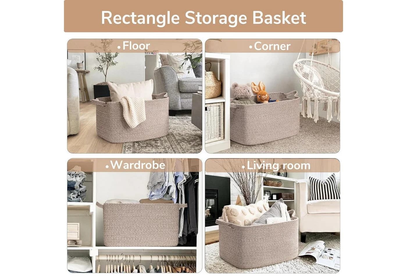 LuxusKollektion Aufbewahrungskorb Braun 65L Baumwollseil - Bild 4