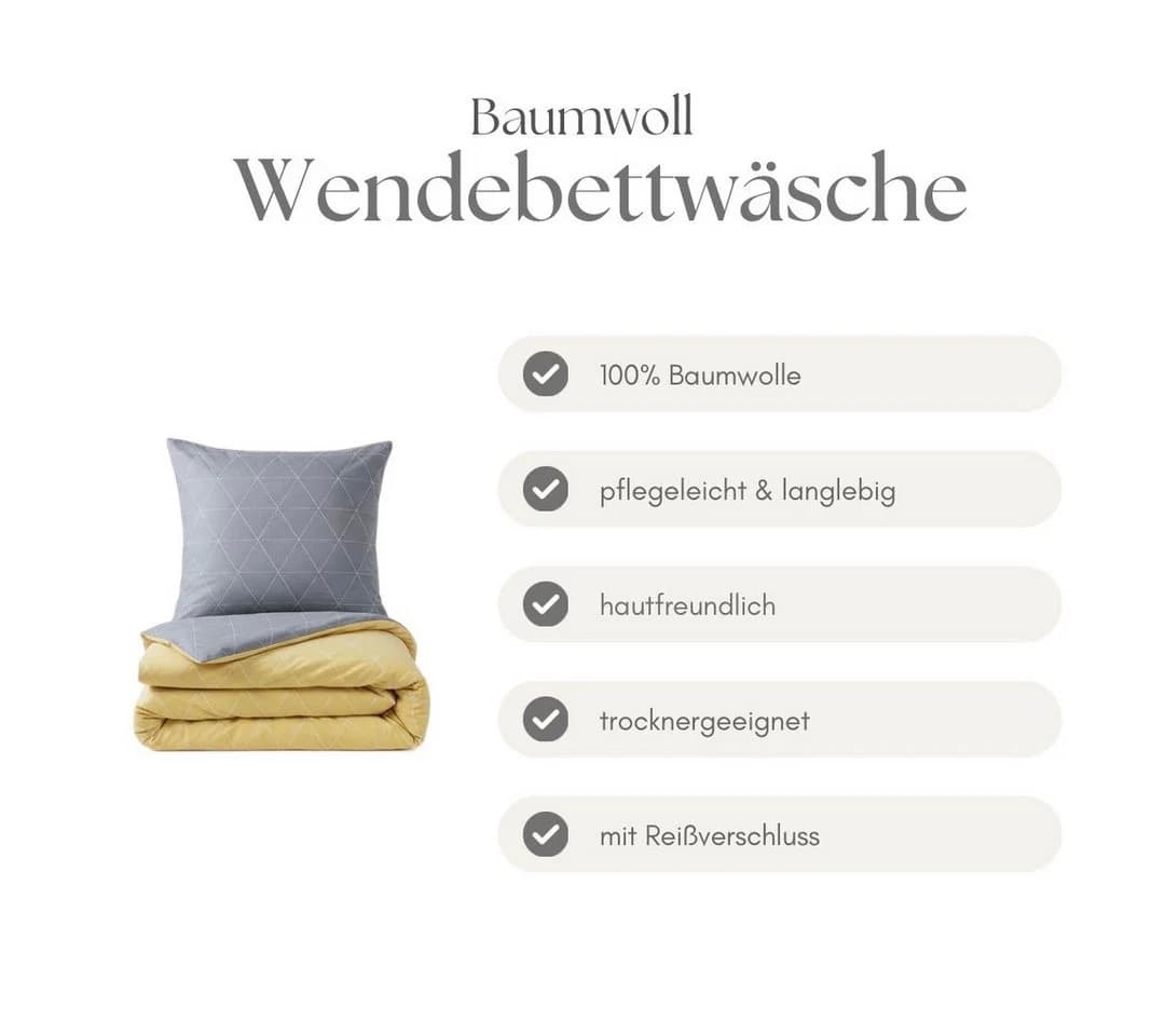 COFI 1453 Wendebettwäsche 100% Baumwolle Renforcé Rautenmuster Gelb Grau - Bild 4