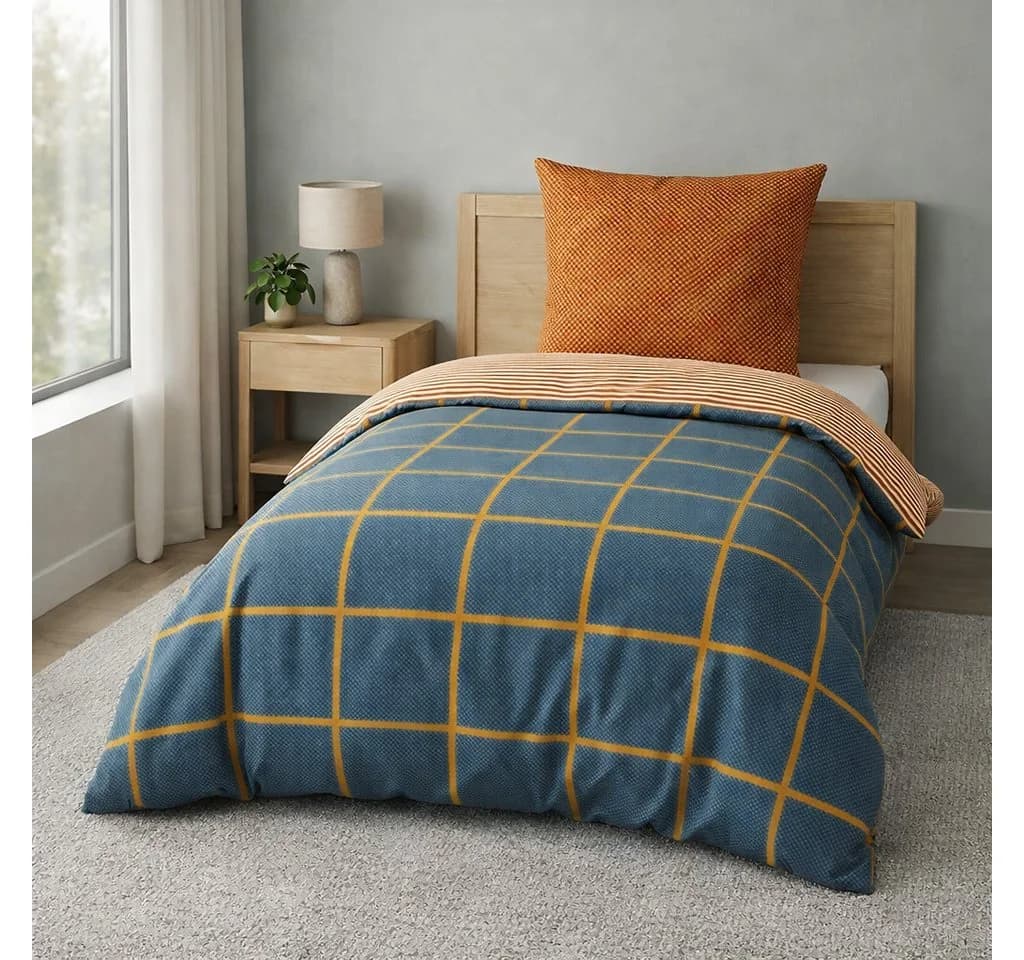 COFI 1453 Wendebettwäsche 100% Baumwolle Renforce Rostorange Blau