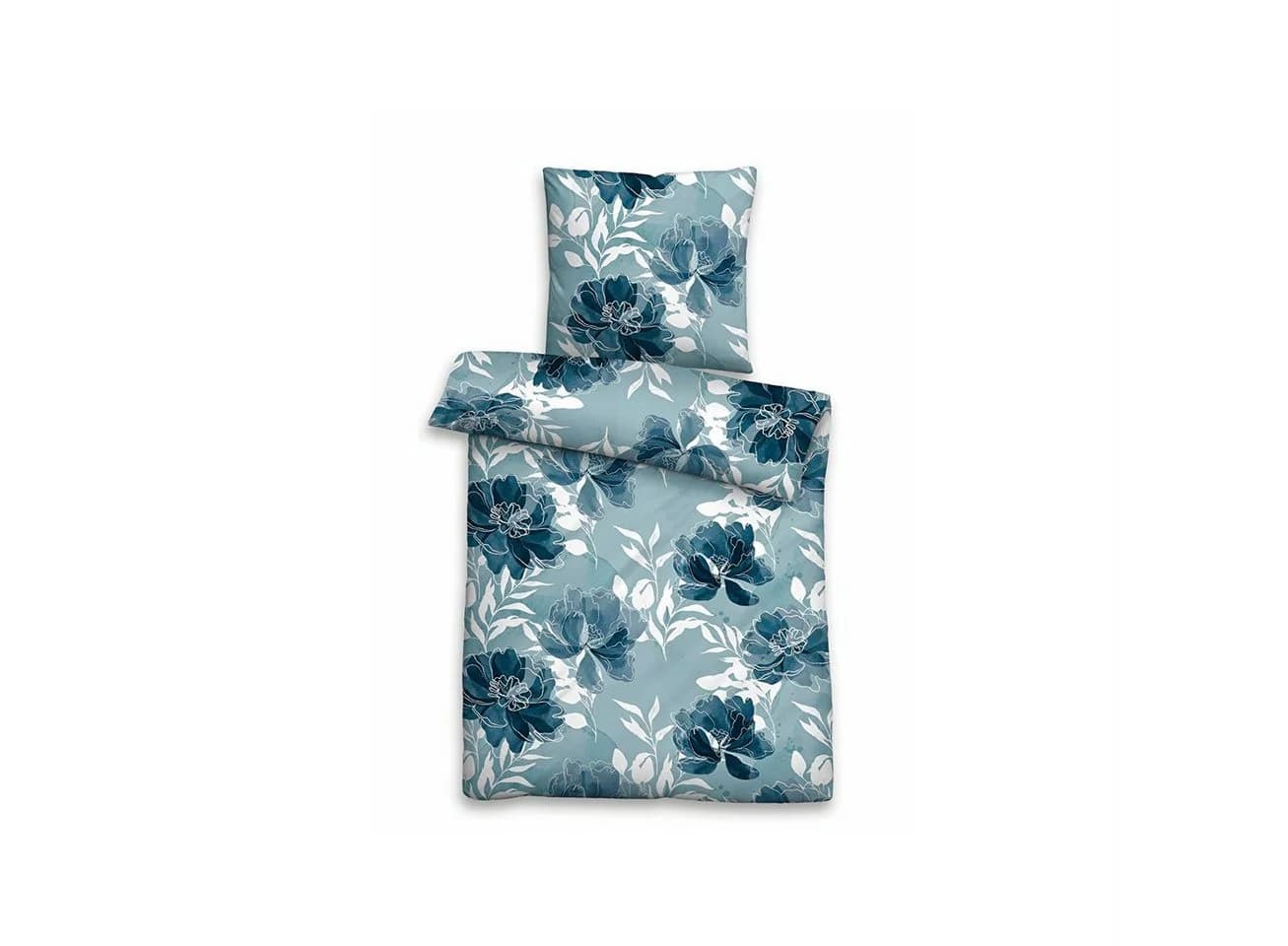 COFI 1453 Biber-Bettwäsche Blau Floral 2-teilig - Bild 2