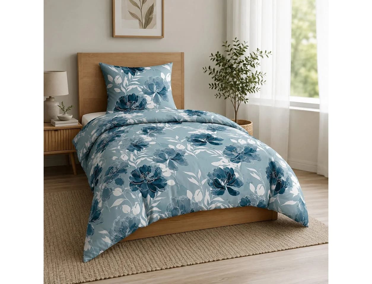 COFI 1453 Biber-Bettwäsche Blau Floral 2-teilig - Bild 3