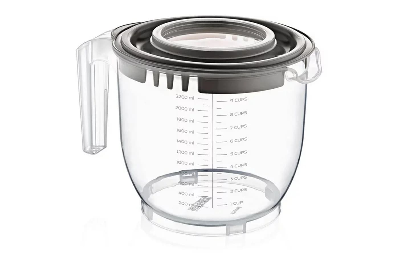 B-Home Messbecher 2-in-1 mit Rühr-Deckel 2200 ml Grau/Transparent - Bild 2