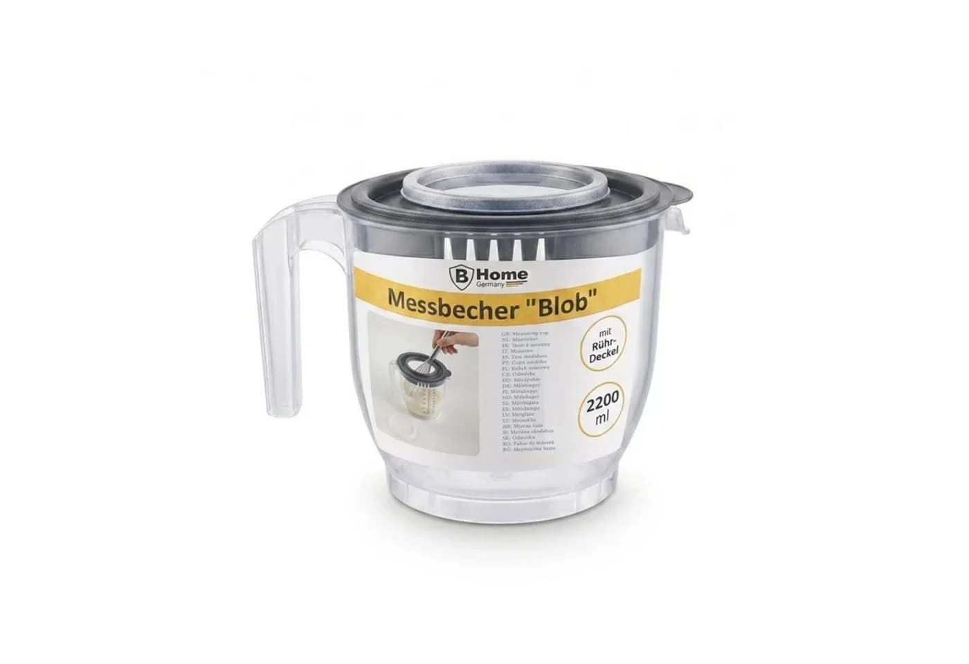B-Home Messbecher 2-in-1 mit Rühr-Deckel 2200 ml Grau/Transparent - Bild 3