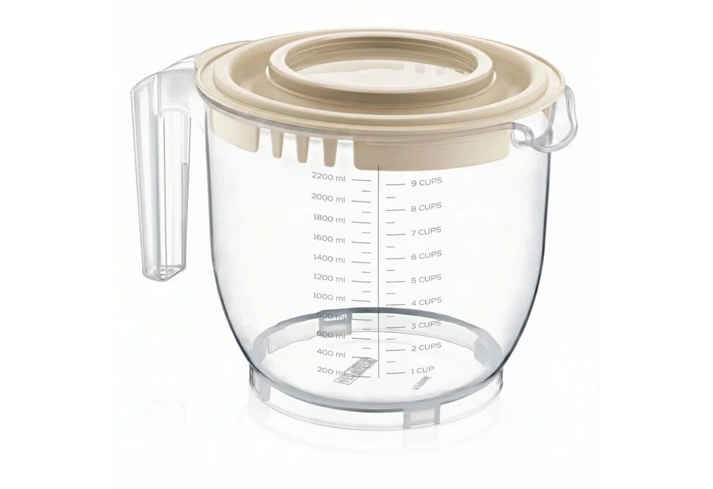 B-Home Messbecher 2-in-1 mit Rühr-Deckel 2200 ml Transparent/Weiß - Bild 2