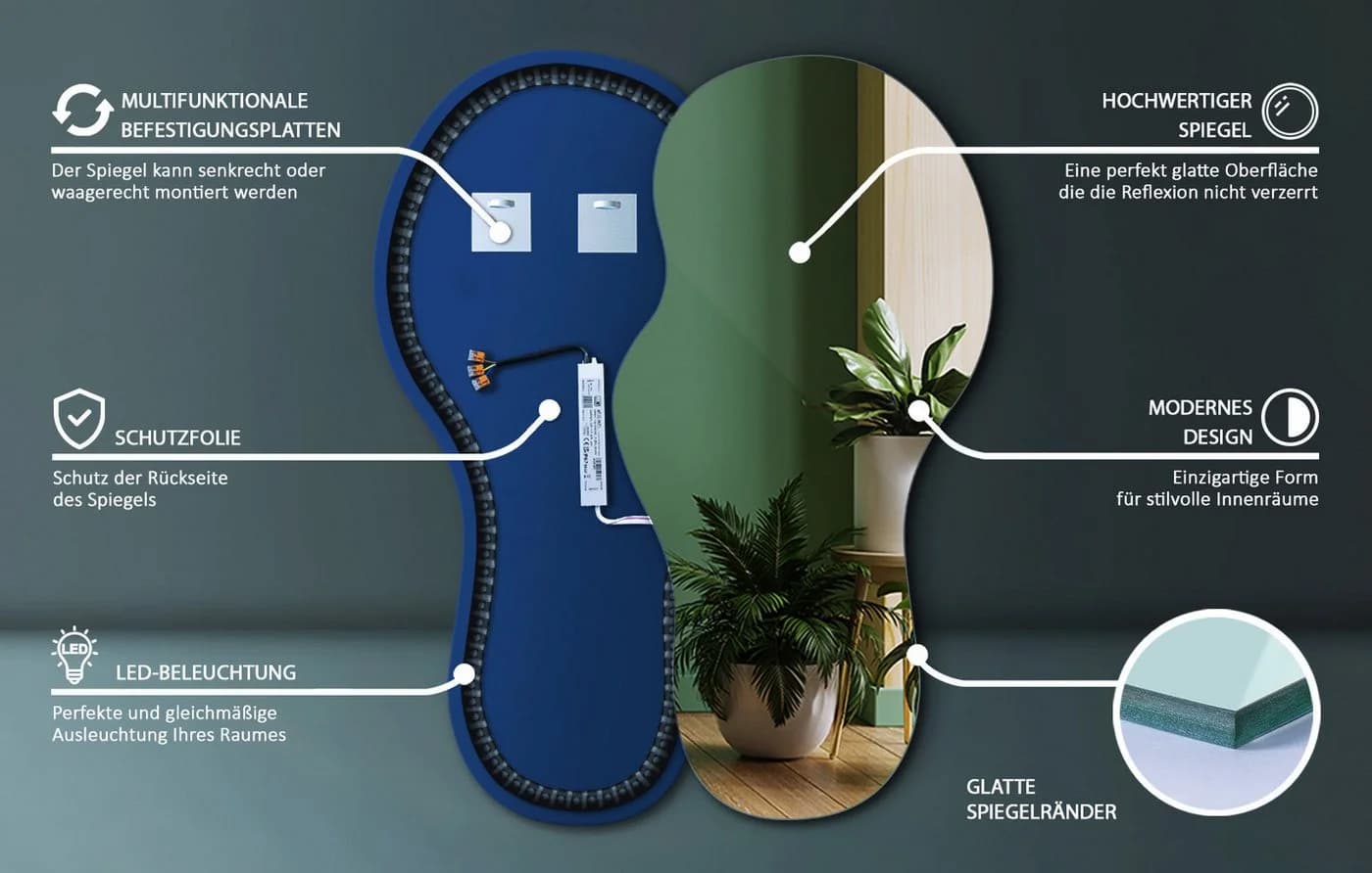 Tulup LED-Badezimmerspiegel eiförmig ohne Rahmen Warmweiß - Bild 4