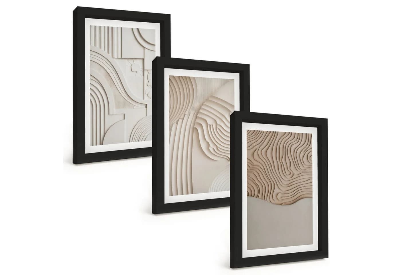 Tulup 3-teiliges Wandbild Abstrakt Beige/Weiß/Braun mit Rahmen - Bild 2