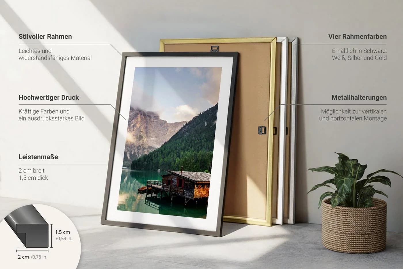 Tulup 3-teiliges Wandbild Abstrakt Beige/Weiß/Braun mit Rahmen - Bild 3