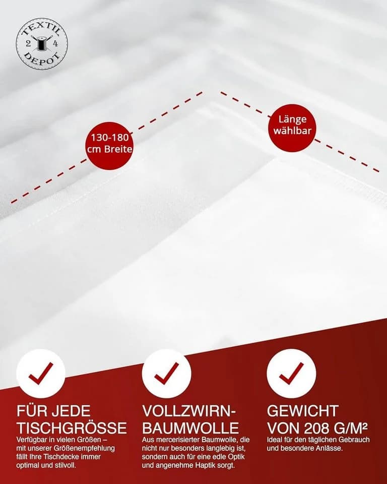 texpot Tischdecke Weiß mit Atlaskante Baumwolle Damast